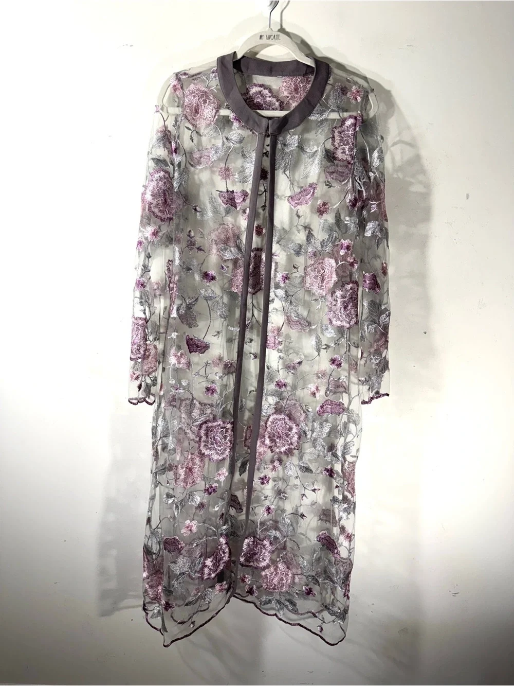Embroidered Midi Dress And Jacket Sz Large wedding guest tea party gray pink